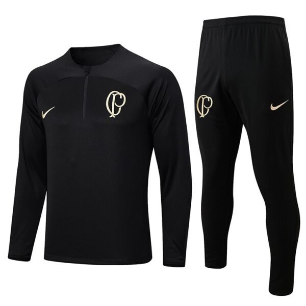 B642# 2023 Corinthians half zipper black training kit S-XXL