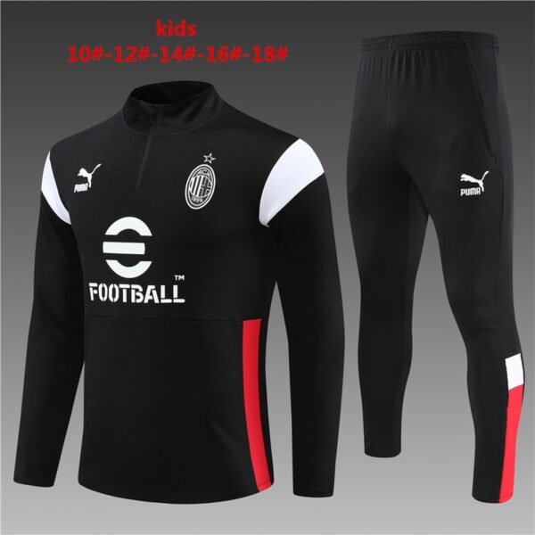 2324 AC Milan short zipper black with white red kids kit 10-18